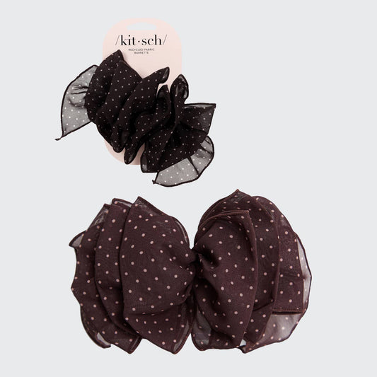 Recycled Chiffon Polka Dot Bow Barrette